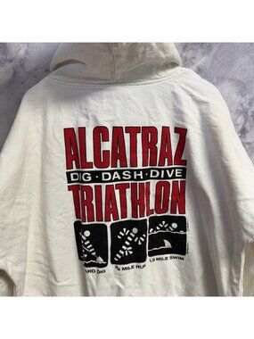 Vintage Crazy Shirts Alcatraz Dig Dash Dive Triathlon Hoodie Sweatshirt Mens L